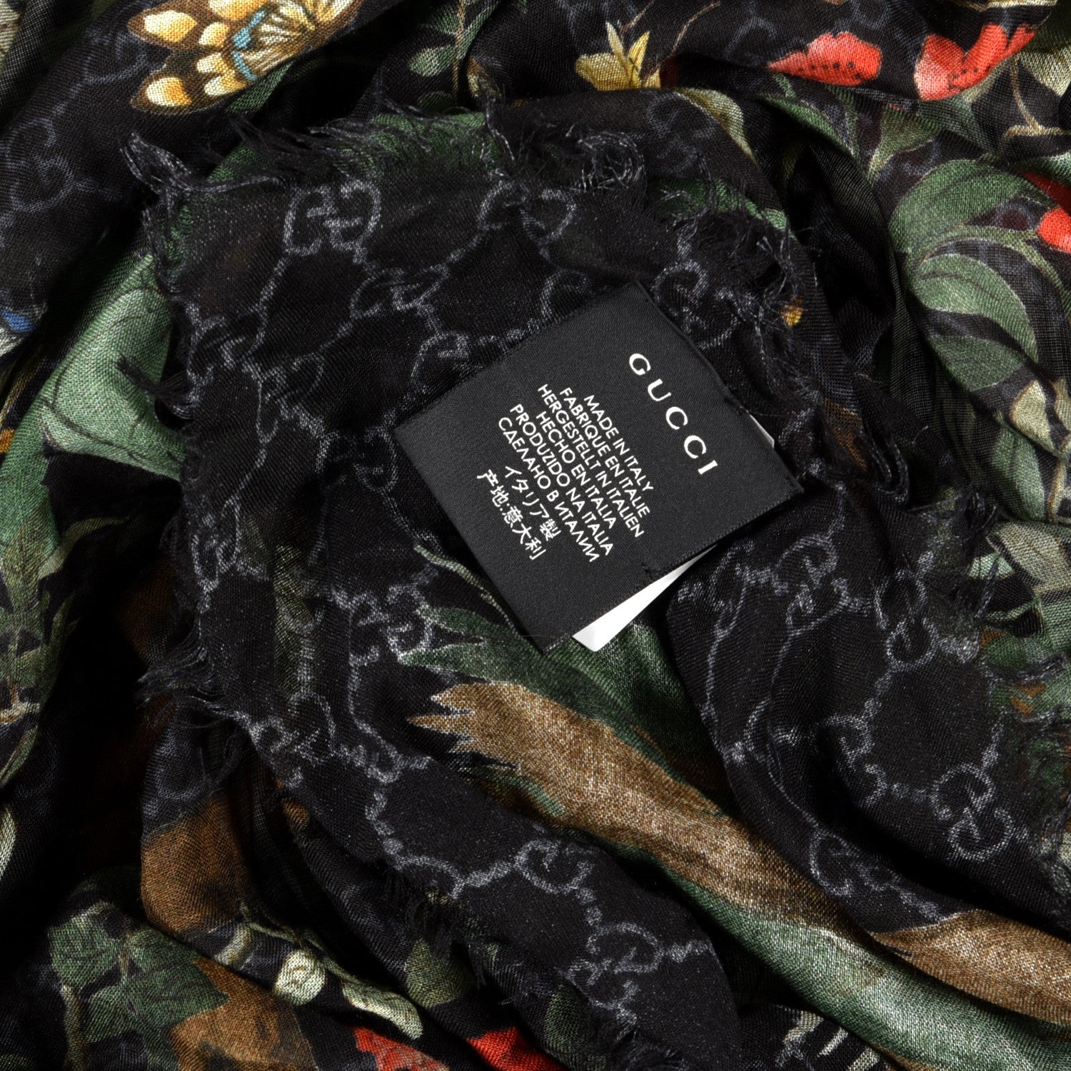 Gucci Modal Silk GG Monogram GG Tian Square Shawl Black Medium Grey 4 of 4