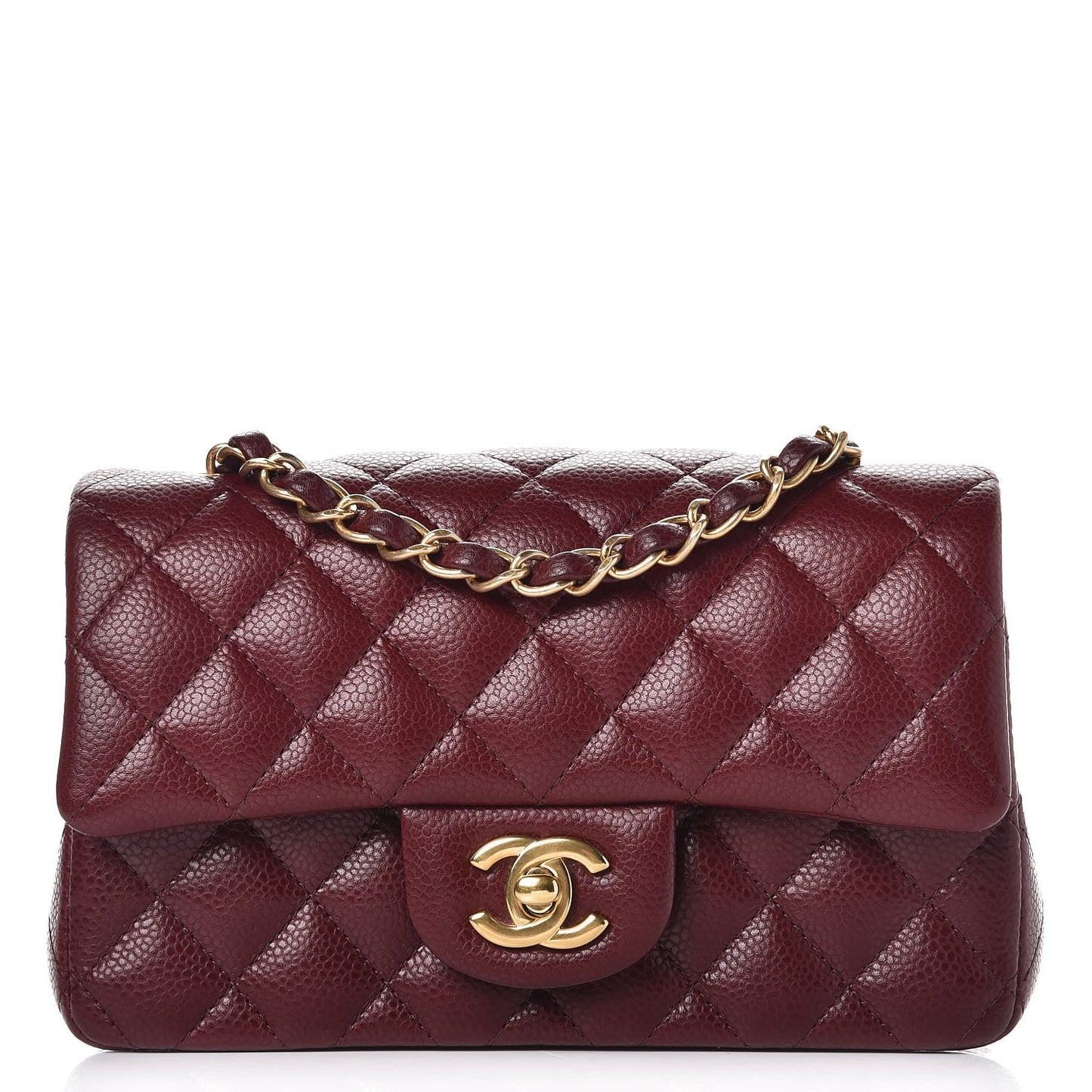 Caviar Quilted Mini Rectangular Flap Burgundy