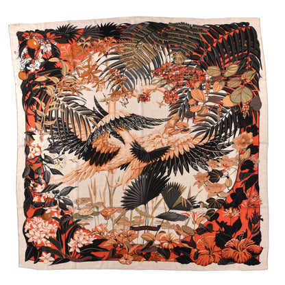 Hermes Cashmere Silk Flamingo Party Shawl 140 Naturel Corail Black 1 of 6