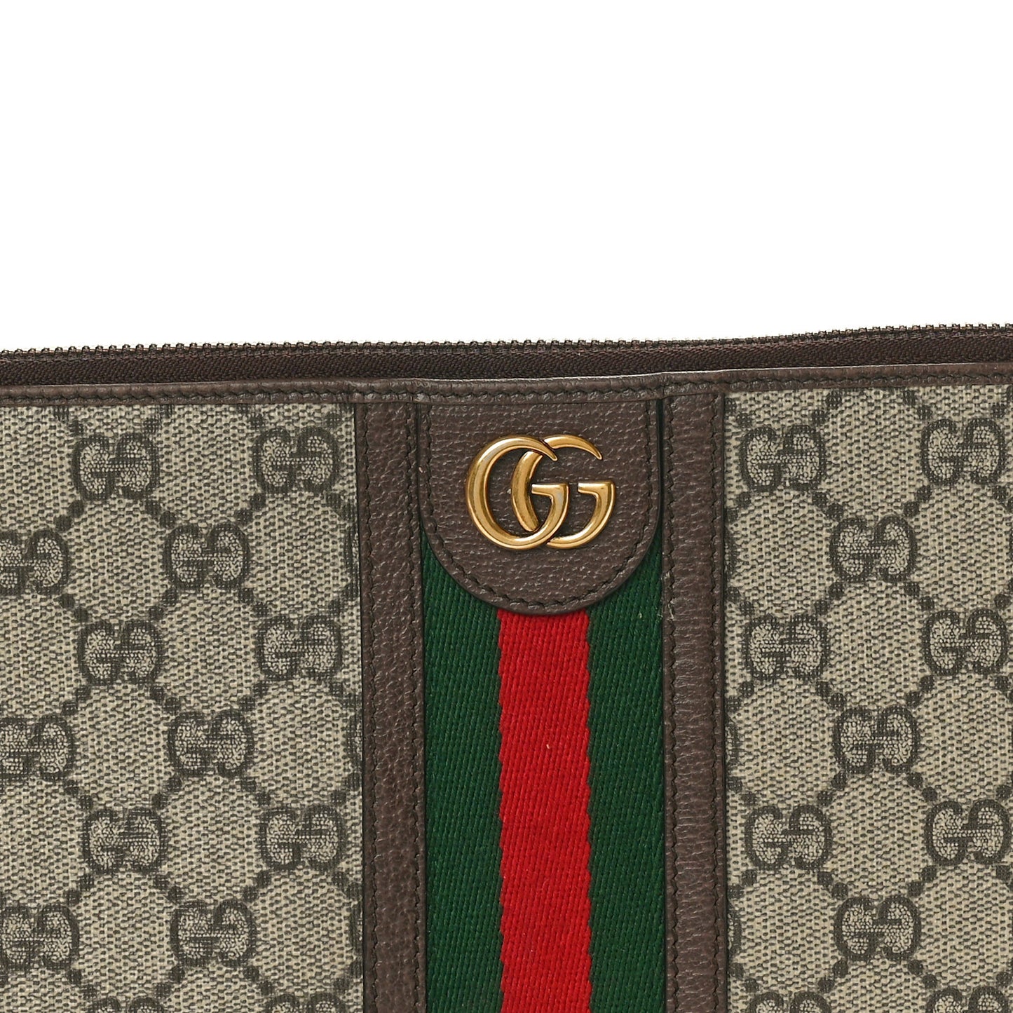 GG Supreme Monogram Web Ophidia Wristlet Pouch Brown