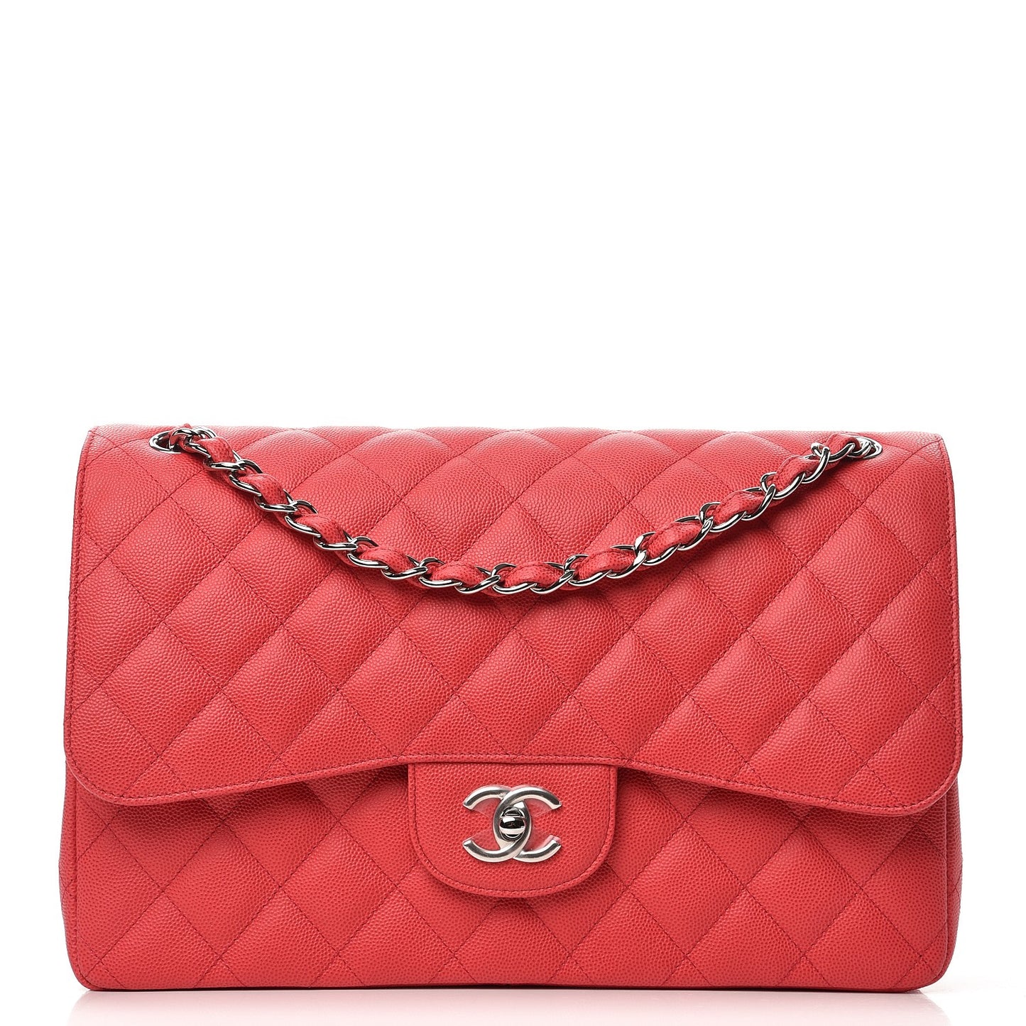 Caviar Quilted Jumbo Double Flap Light Red