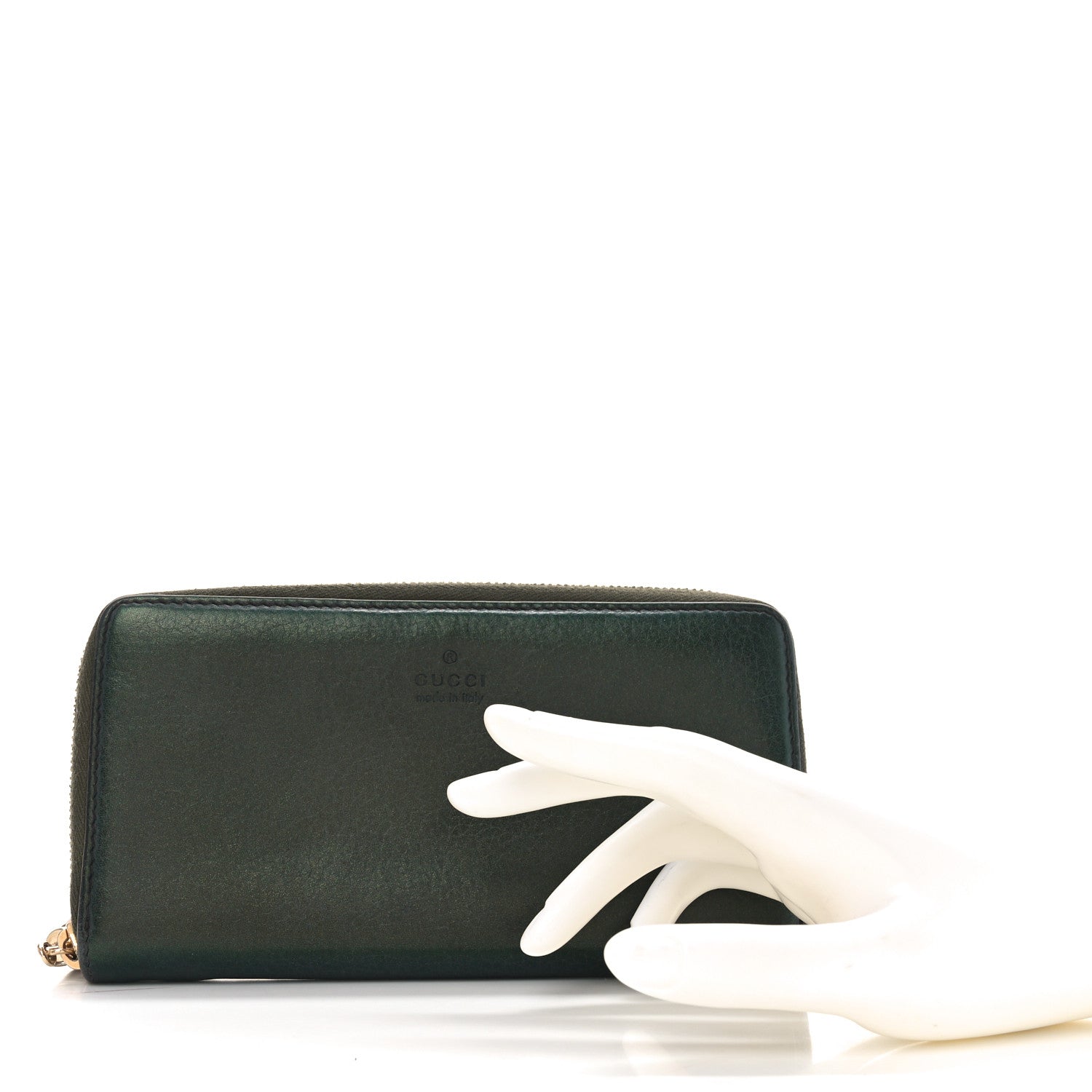 Gucci Metallic Calfskin Bamboo Tassel Zip Around Wallet Green 2 of 6