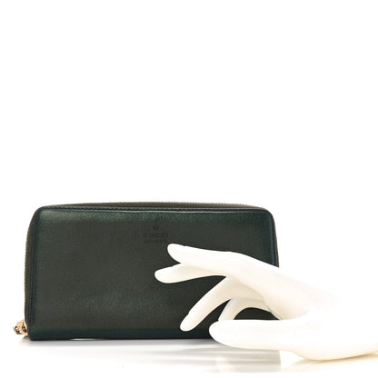 Gucci Metallic Calfskin Bamboo Tassel Zip Around Wallet Green 2 of 6