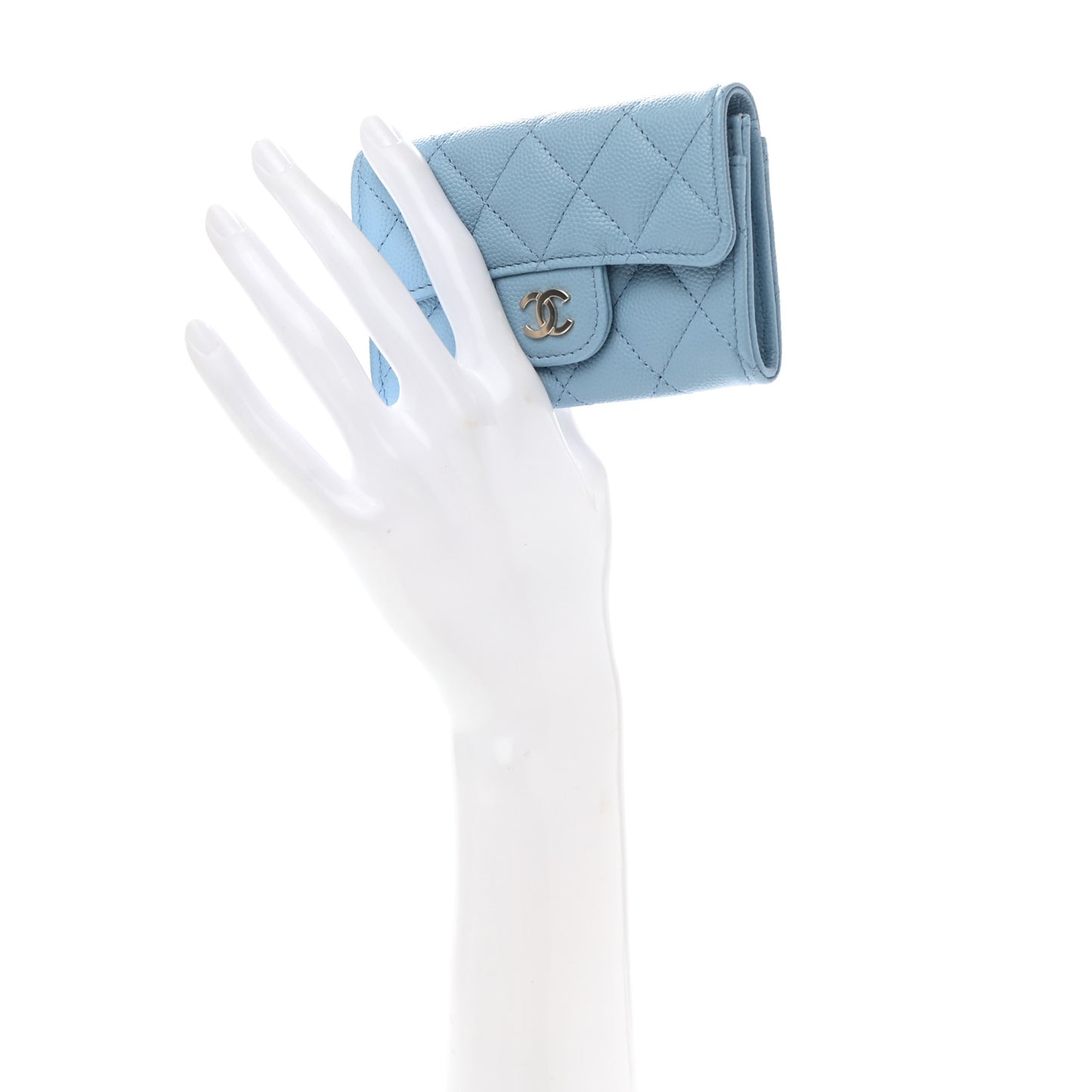 Caviar Quilted Flap Card Holder Wallet Light Blue