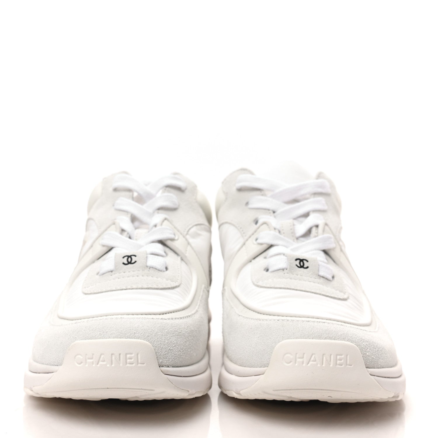 Chanel Suede Calfskin Fabric CC Sneakers 37 White 2 of 7