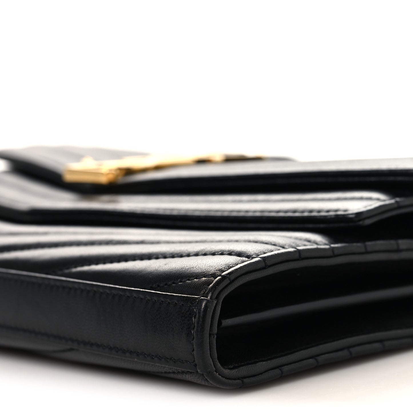 Lambskin Matelasse Chevron Monogram Sulpice Chain Wallet Black