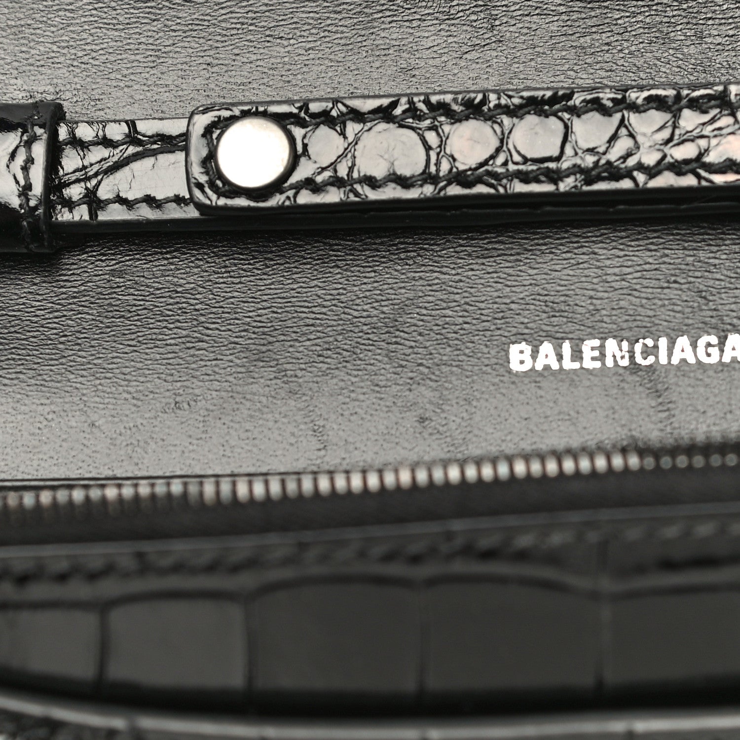 Balenciaga Shiny Calfskin Monochrome Crocodile Embossed Hourglass Chain Bag Black 14 of 15