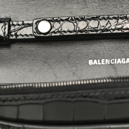 Balenciaga Shiny Calfskin Monochrome Crocodile Embossed Hourglass Chain Bag Black 14 of 15
