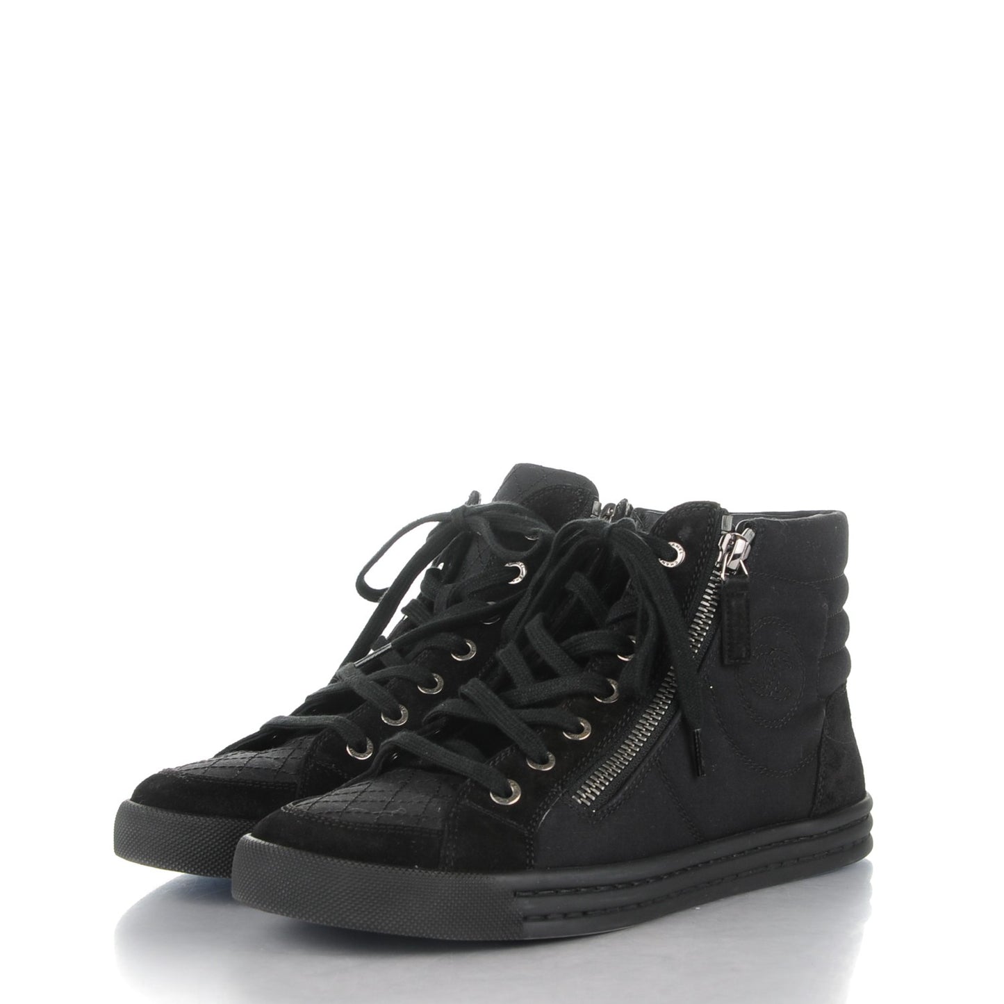Canvas Suede Zipped Sneakers 37 Black