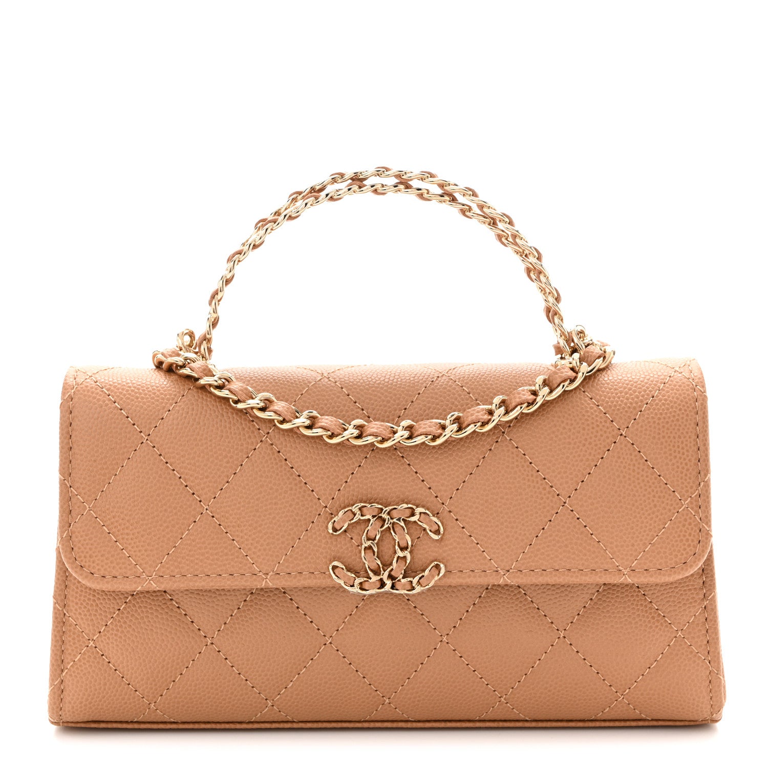 Chanel Caviar Quilted Chain Match Top Handle Phone Holder With Chain Beige 1 of 11