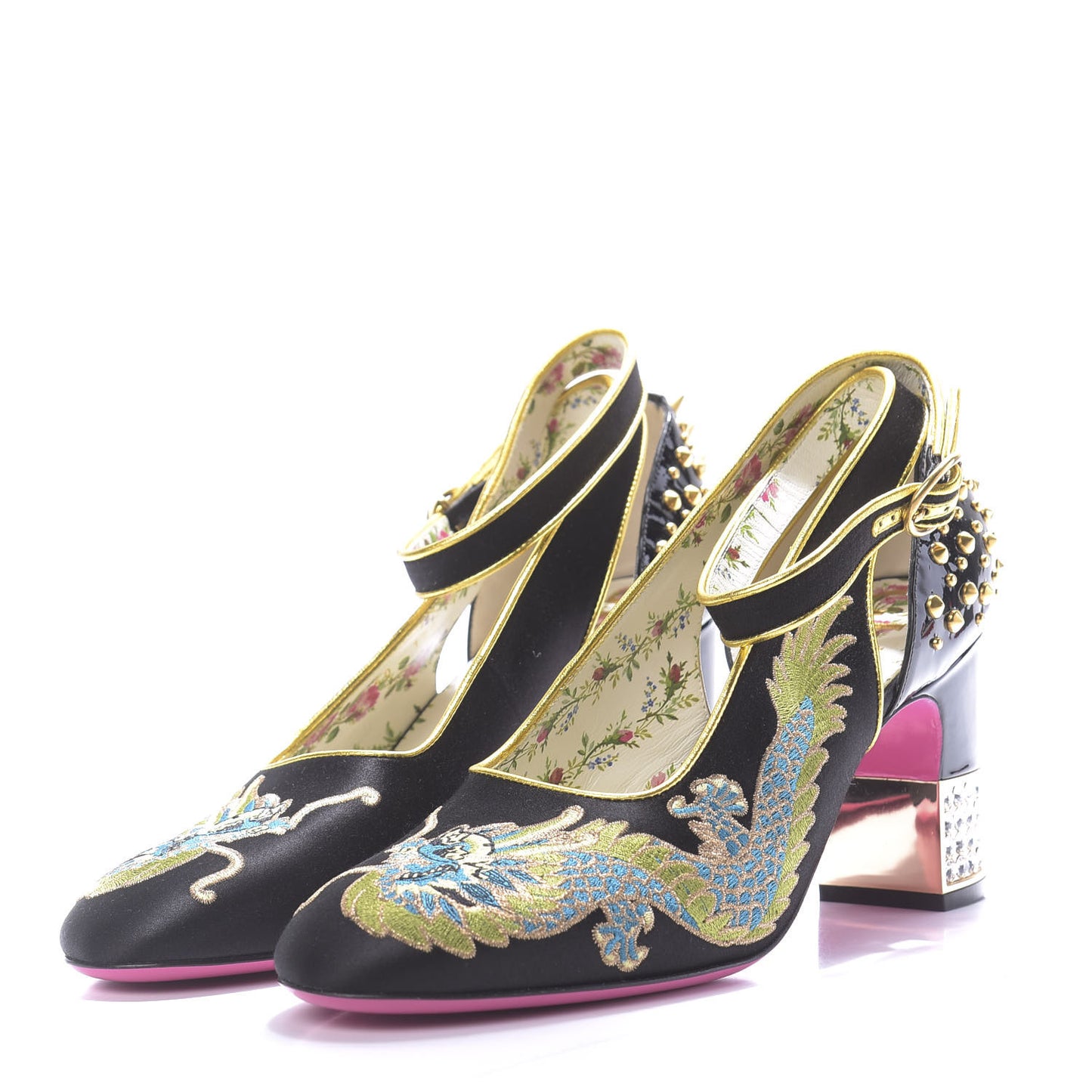 Satin Embroidered Dragon Caspar Pumps 40 Black