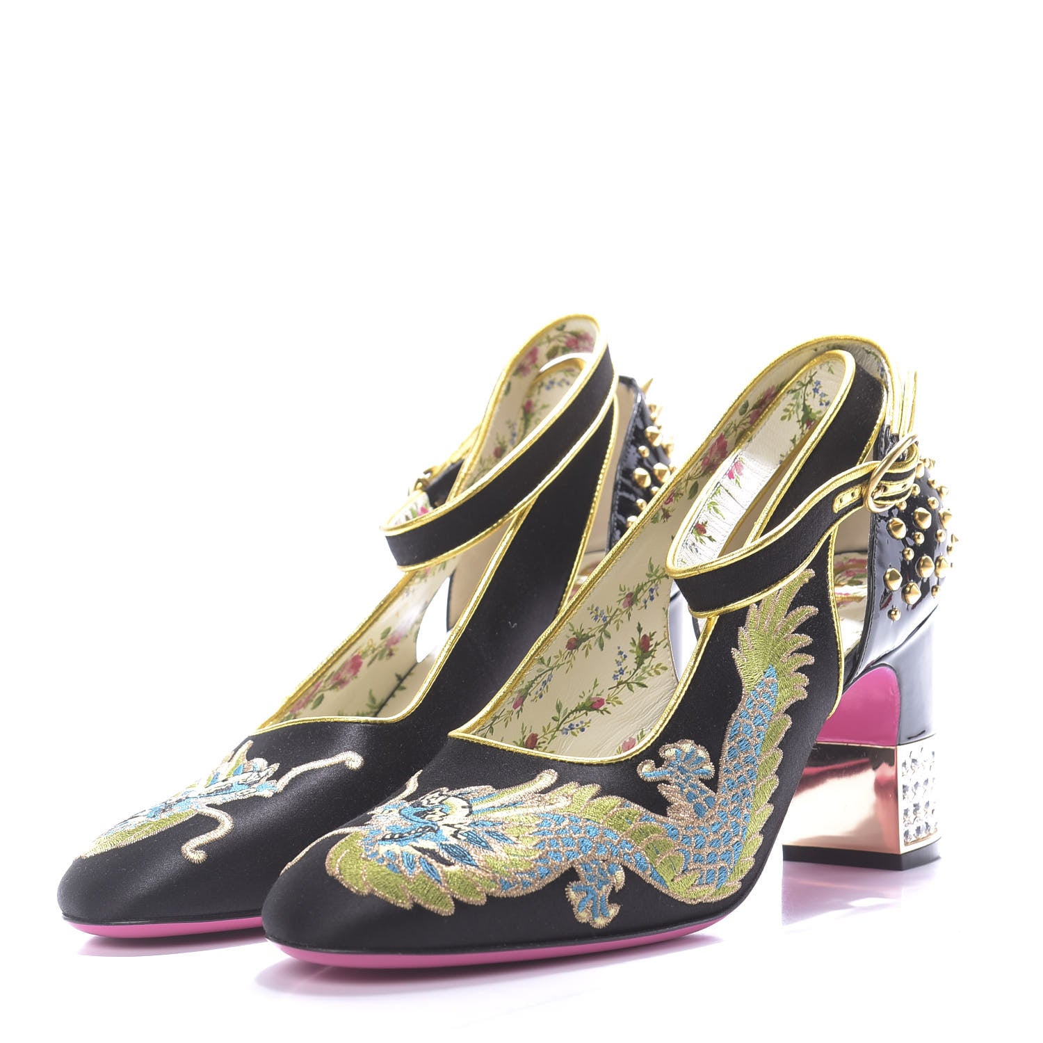 Gucci Satin Embroidered Dragon Caspar Pumps 40 Black 3 of 12