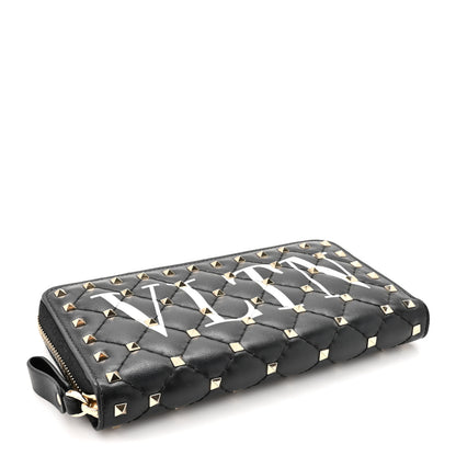 Valentino Garavani Lambskin Rockstud Spike VLTN Zip Around Wallet Black 4 of 11