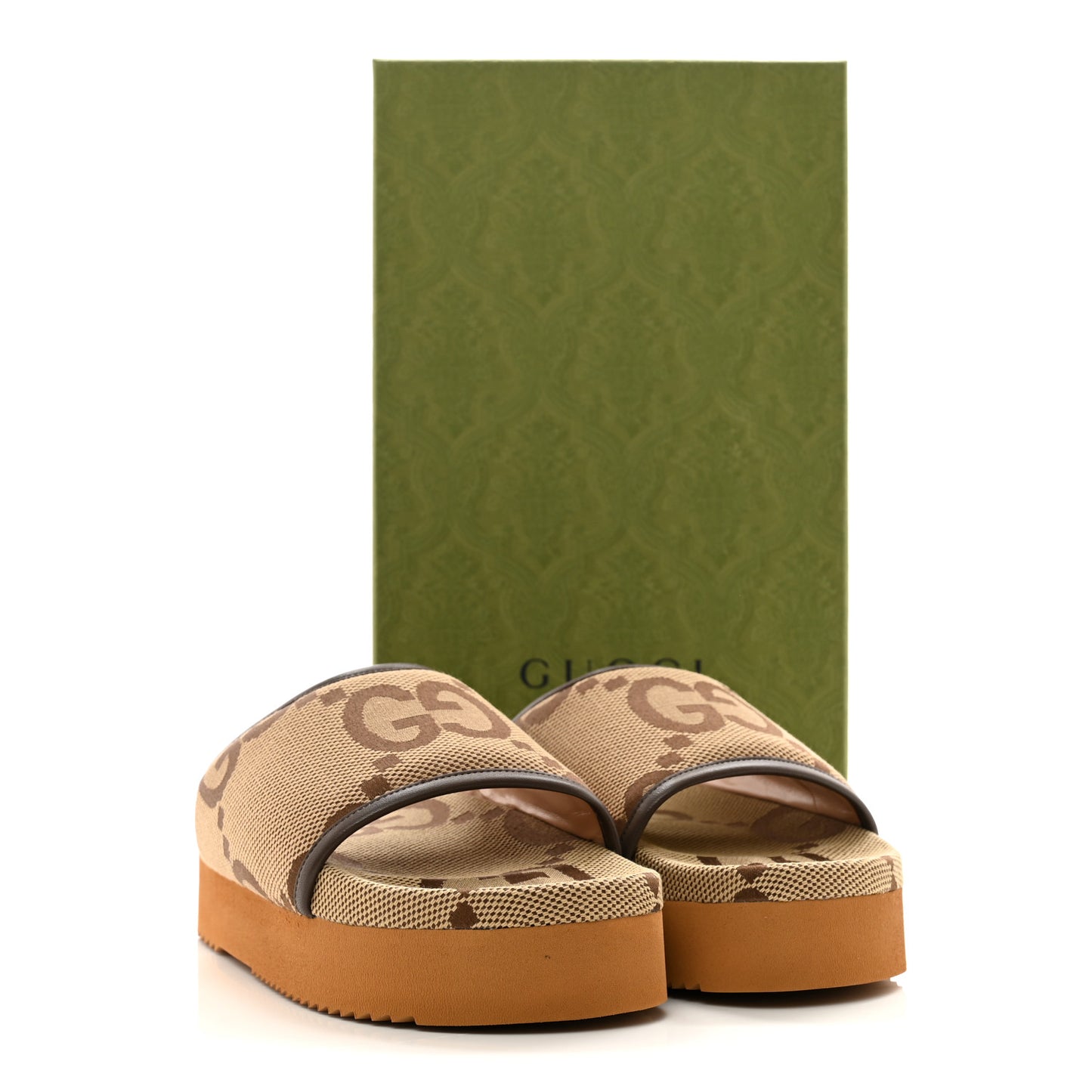 Monogram Jumbo GG Nappa Samoa Platform 40mm Slide Sandals 39 Camel Ebony New Acero