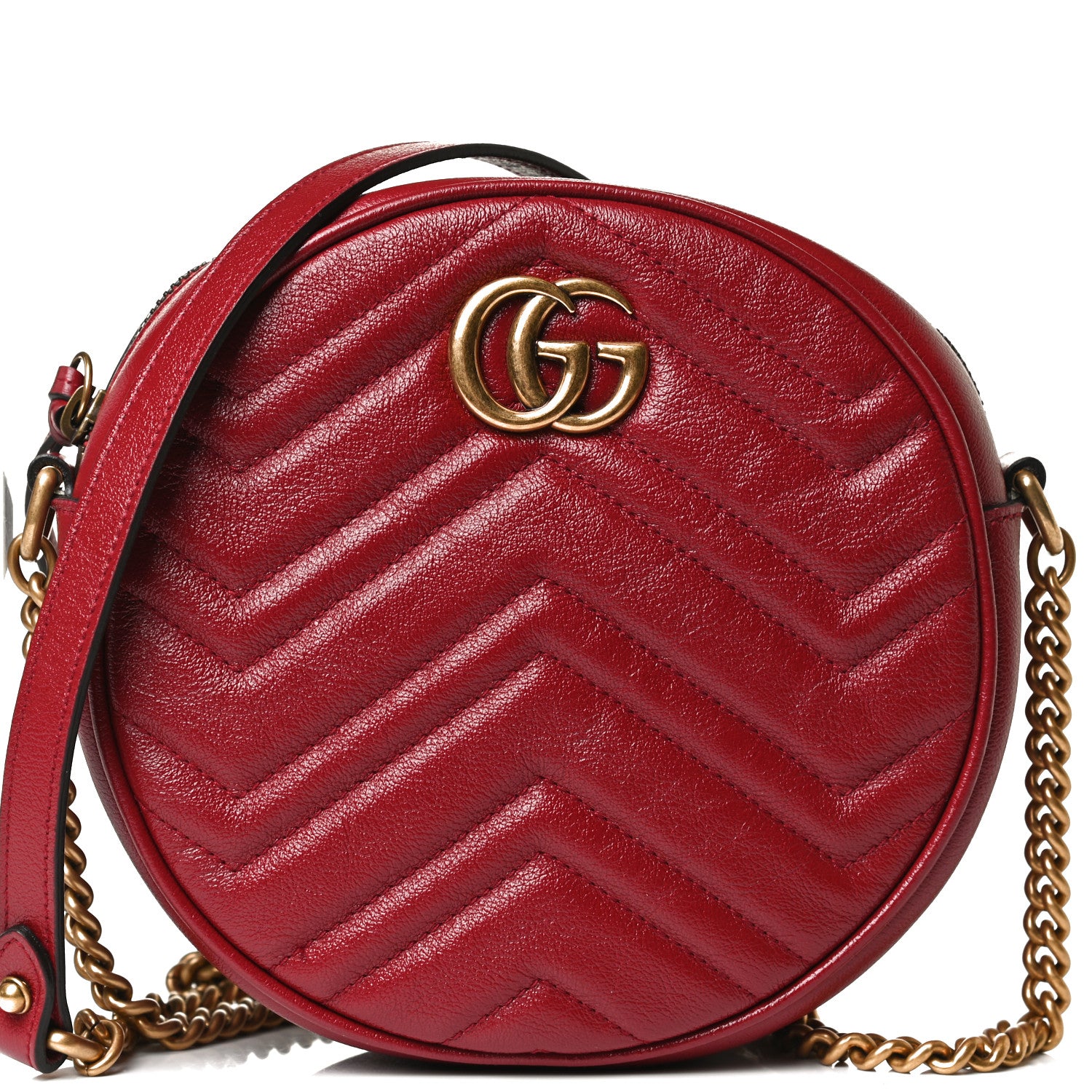 Gucci Glazed Calfskin Matelasse Heart Mini GG Marmont Round Shoulder Bag Romantic Cerise 8 of 10