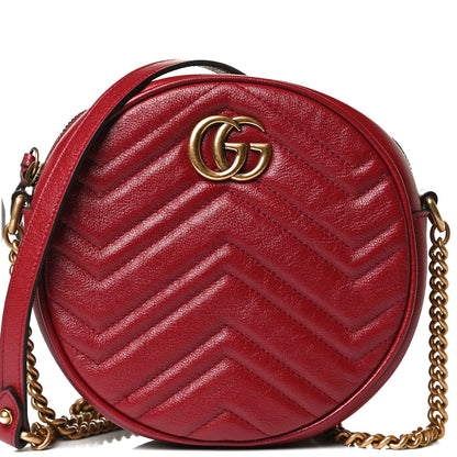 Gucci Glazed Calfskin Matelasse Heart Mini GG Marmont Round Shoulder Bag Romantic Cerise 8 of 10