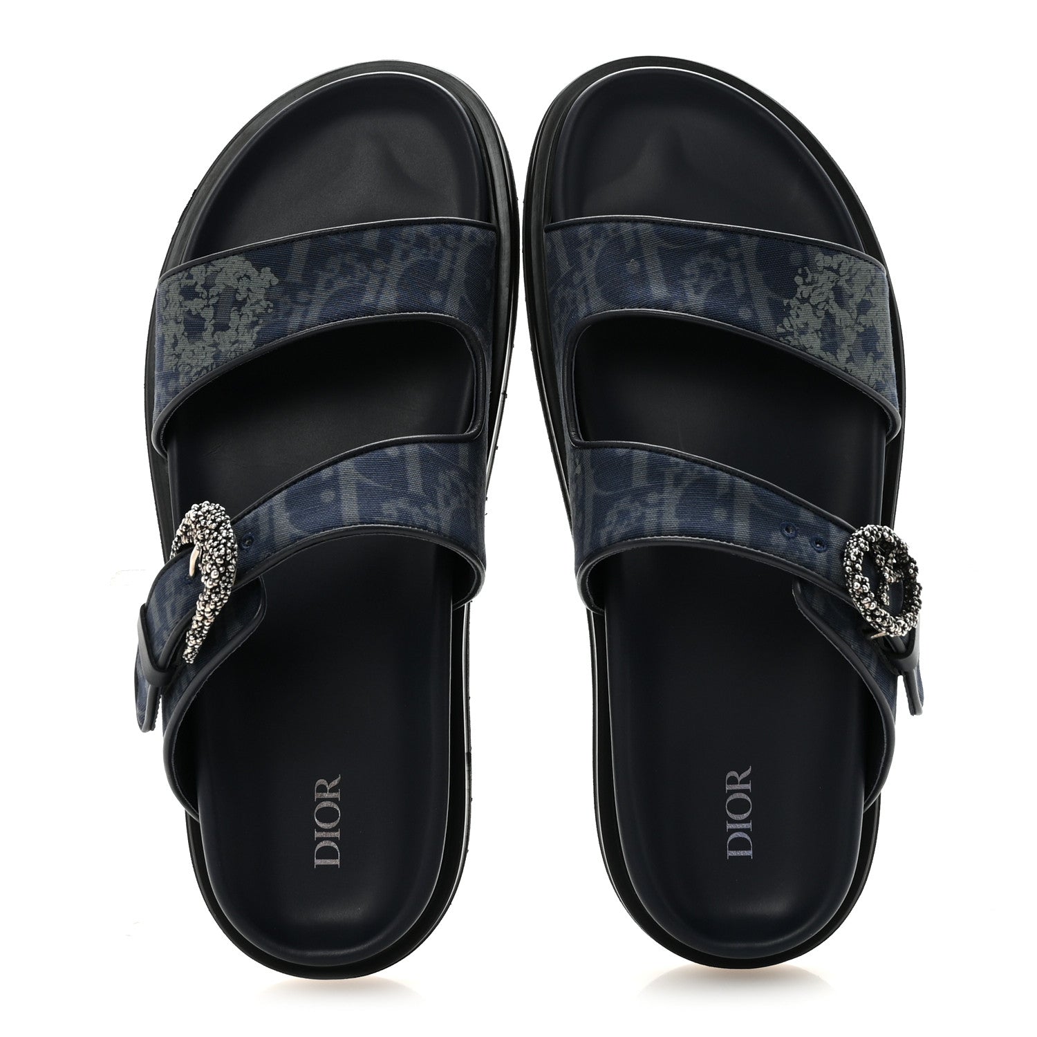Christian Dior X DENIM TEARS Denim Calfskin Oblique Mens Sandals 44 Blue 2 of 9