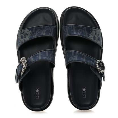 Christian Dior X DENIM TEARS Denim Calfskin Oblique Mens Sandals 44 Blue 2 of 9