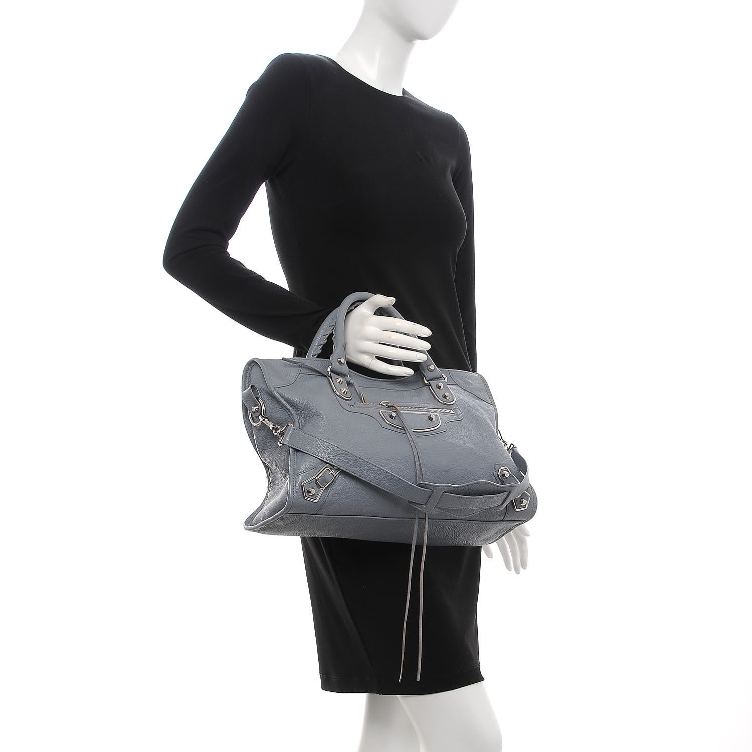 Louis Vuitton BALENCIAGA Chevre Silver Metallic Edge City Blue Acier 2 of 7