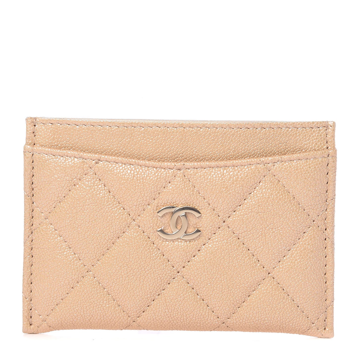 Iridescent Caviar Quilted Card Holder Beige