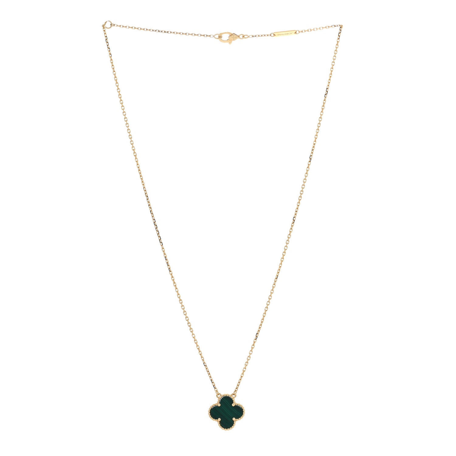 Van Cleef & Arpels 18K Yellow Gold Malachite Vintage Alhambra Pendant Necklace 3 of 5