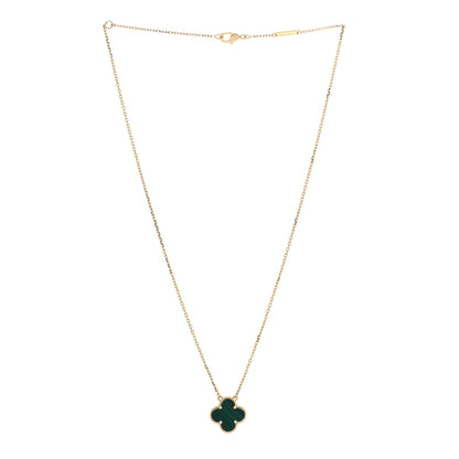 Van Cleef & Arpels 18K Yellow Gold Malachite Vintage Alhambra Pendant Necklace 3 of 5
