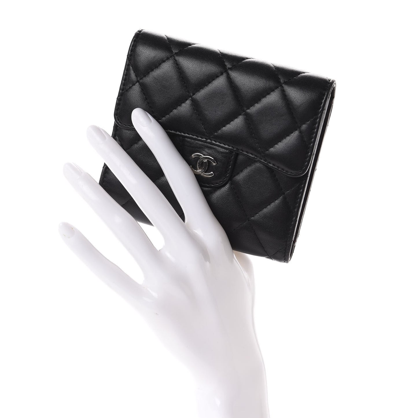 Lambskin Quilted Compact Flap Wallet Black