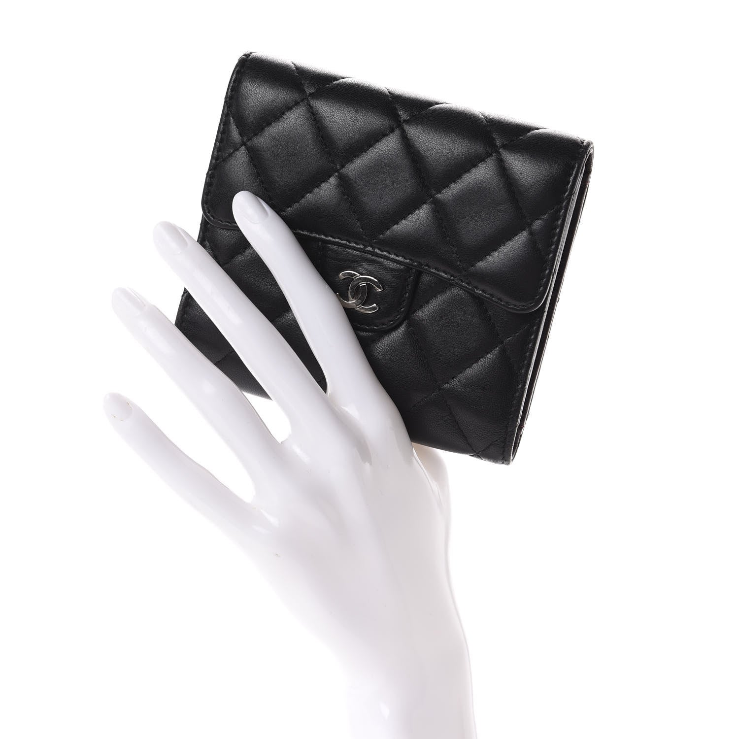 Chanel Lambskin Quilted Compact Flap Wallet Black 2 of 8
