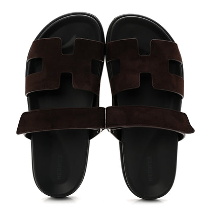 Hermes Suede Goatskin Womens Chypre Sandals 39 Marron Ebene 2 of 10
