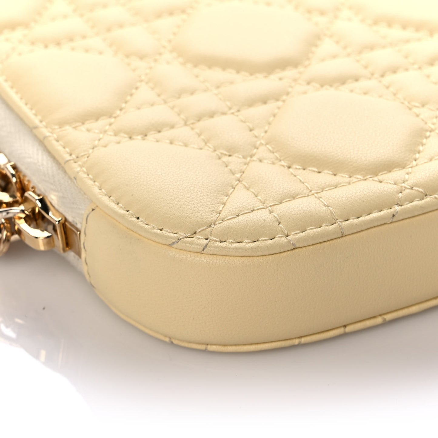 Lambskin Cannage Lady Dior Phone Holder Light Yellow