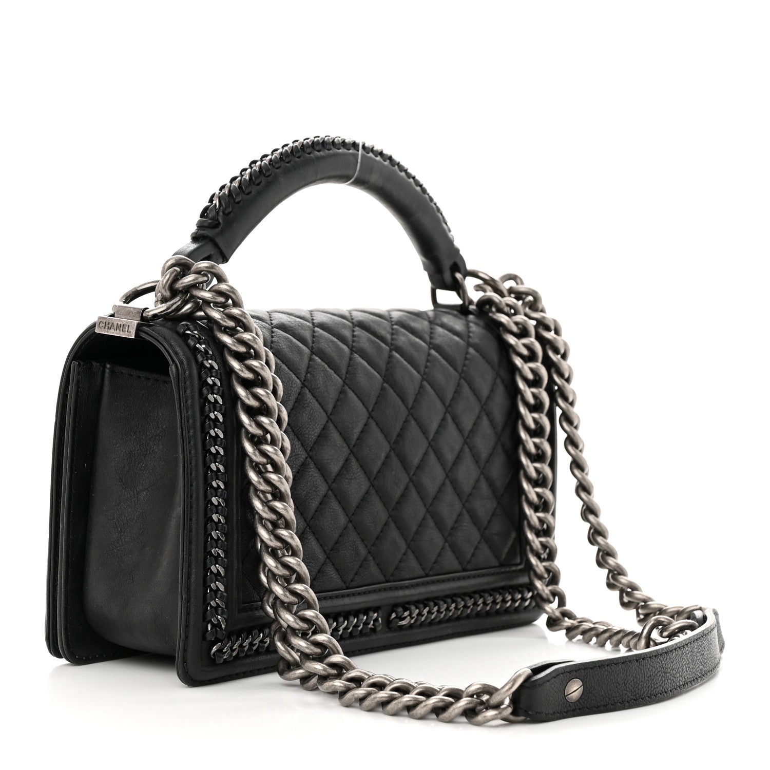Chanel Calfskin Quilted Medium Boy Top Handle Flap Black 2 of 11