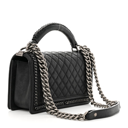 Chanel Calfskin Quilted Medium Boy Top Handle Flap Black 2 of 11