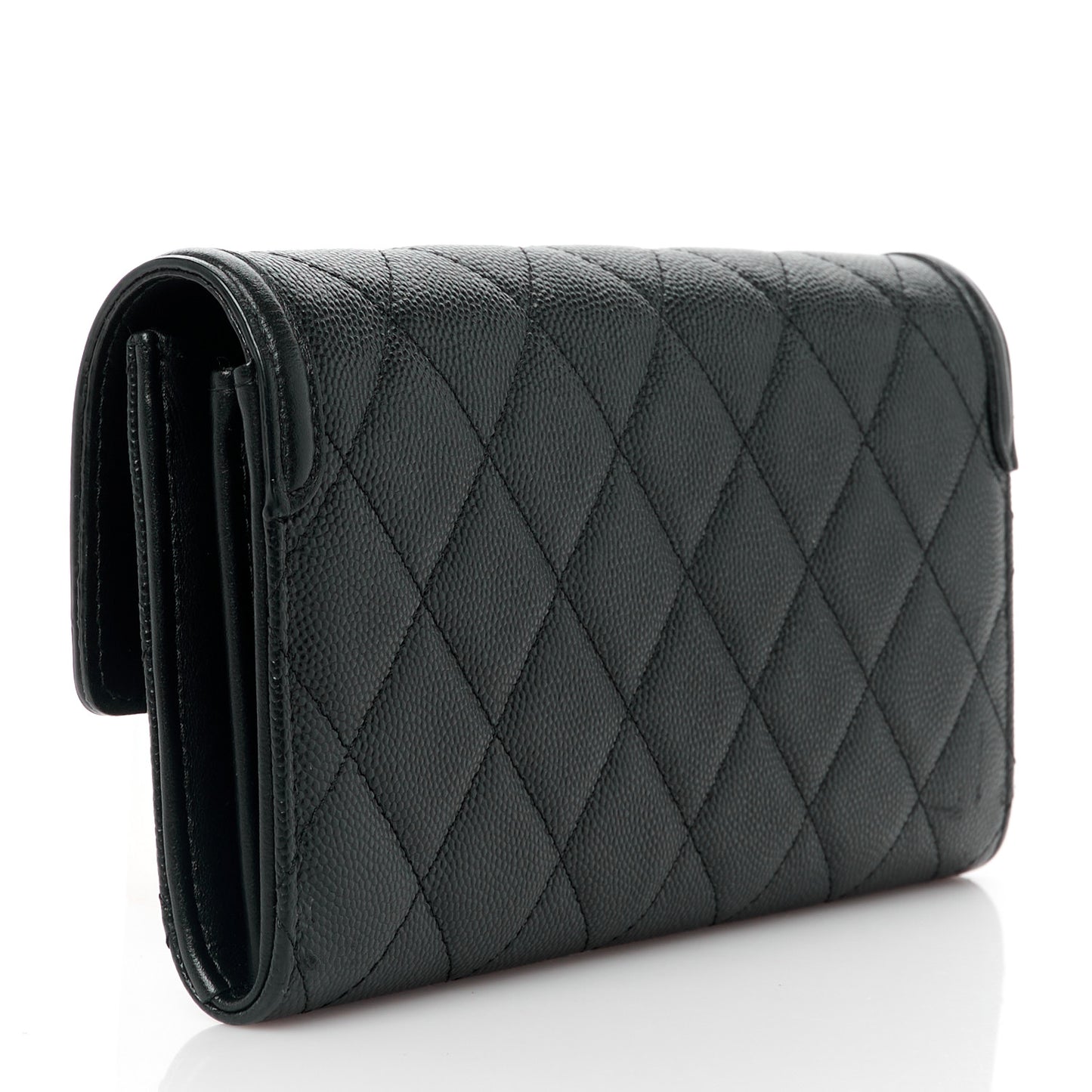 Caviar Quilted Filigree Large Gusset Flap Wallet Black