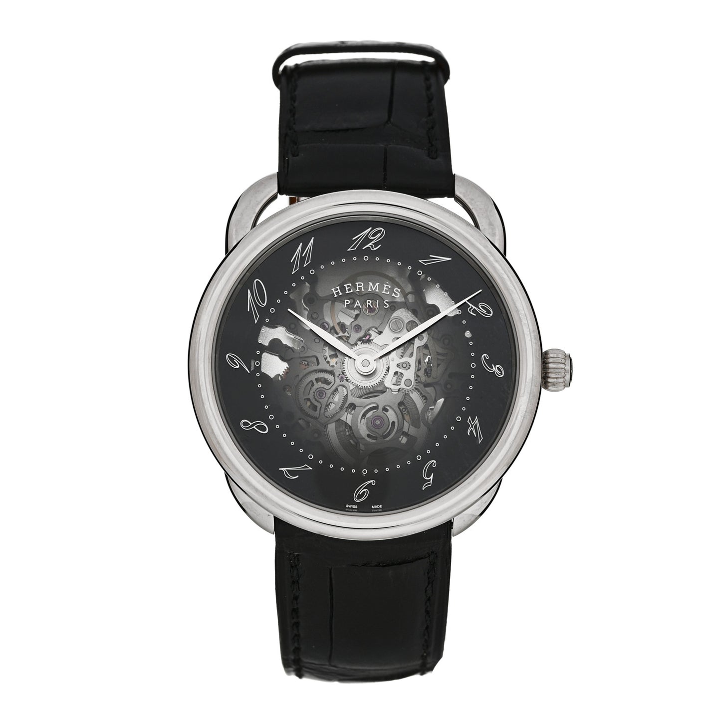 Stainless Steel Alligator 40mm Arceau Squelette Automatic Watch Noir
