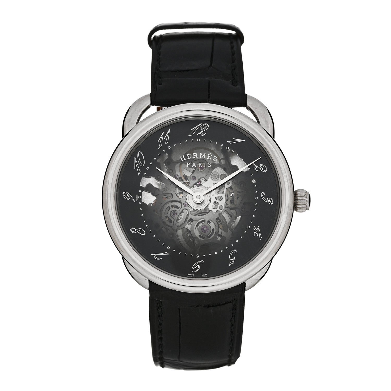 Hermes Stainless Steel Alligator 40mm Arceau Squelette Automatic Watch Noir 1 of 5