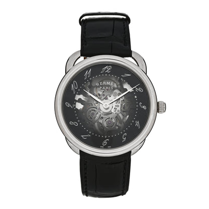 Hermes Stainless Steel Alligator 40mm Arceau Squelette Automatic Watch Noir 1 of 5