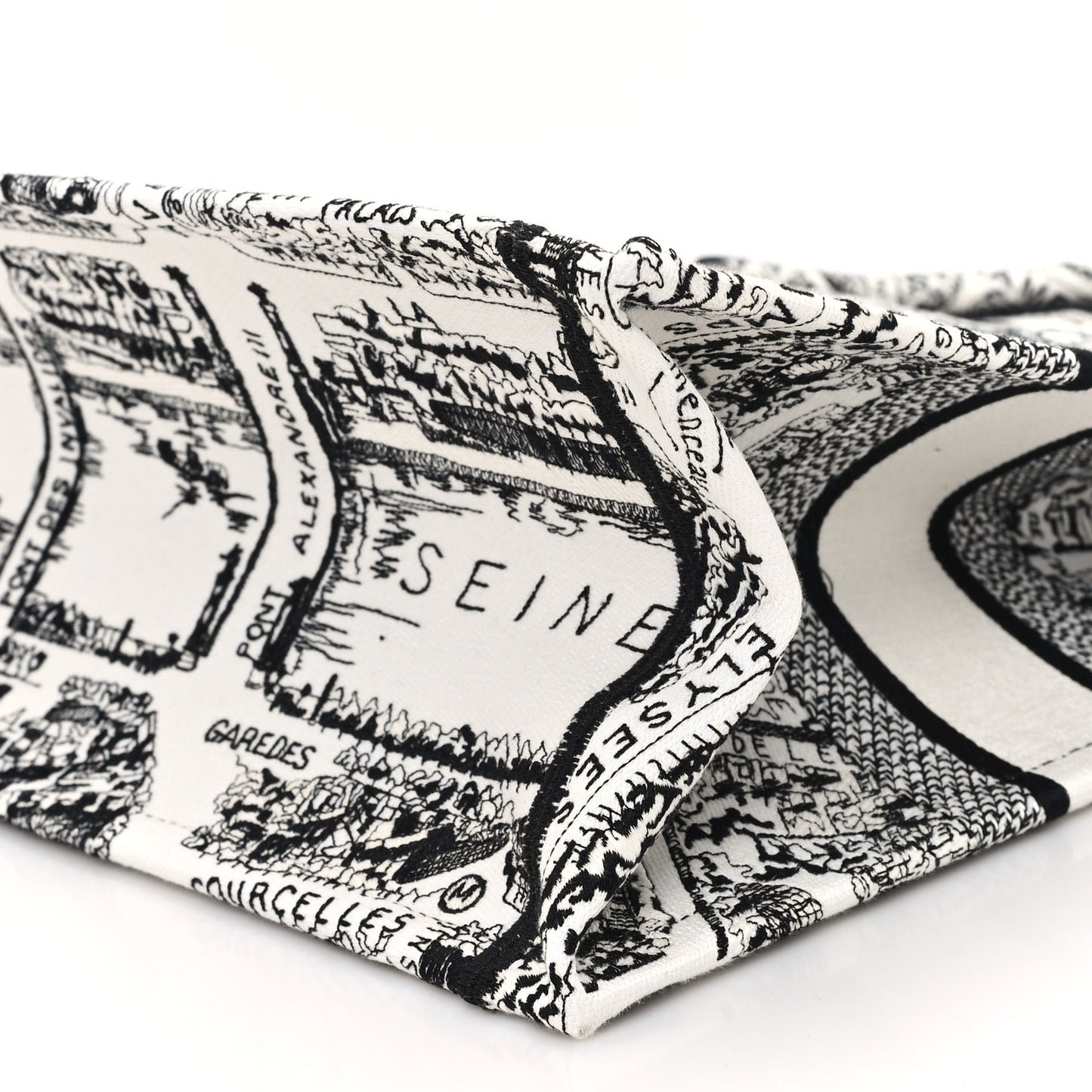 Canvas Embroidered Medium Plan De Paris Book Tote White Black