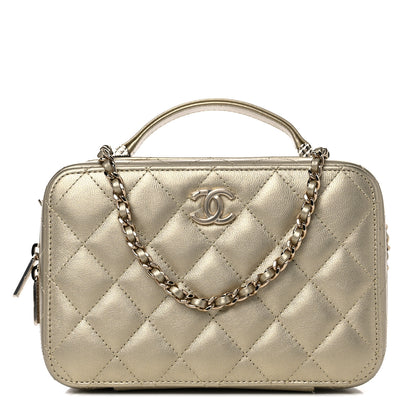 Chanel Metallic Lambskin Quilted Top Handle Vanity Case Gold 1 of 10