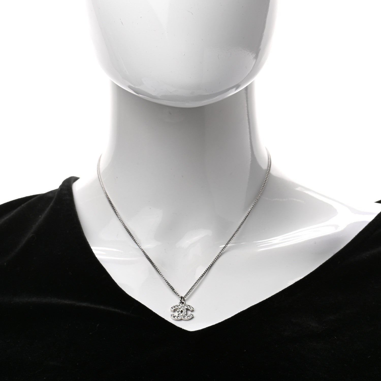 Chanel Crystal CC Necklace Silver 2 of 5