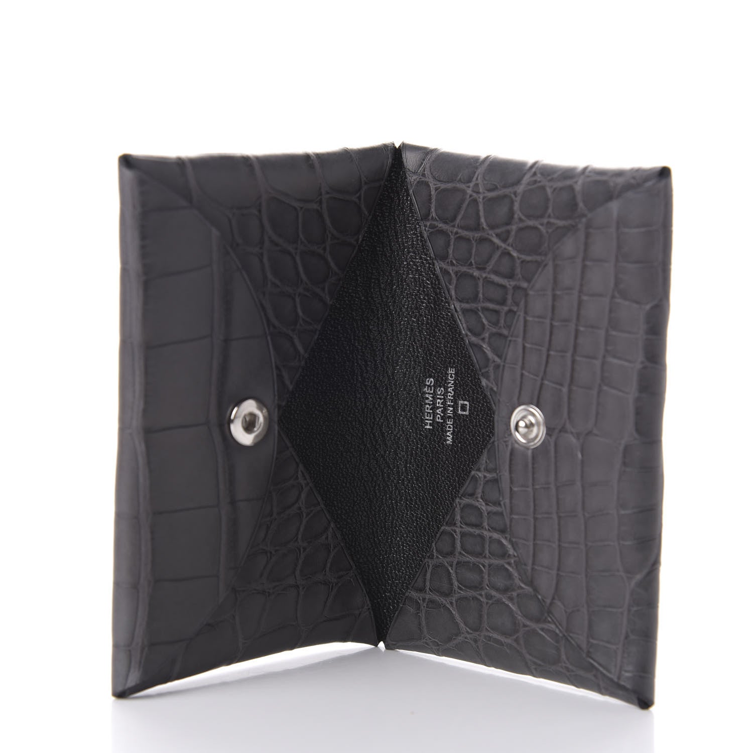 Hermes Matte Alligator Calvi Card Case Graphite 5 of 7