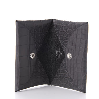 Hermes Matte Alligator Calvi Card Case Graphite 5 of 7