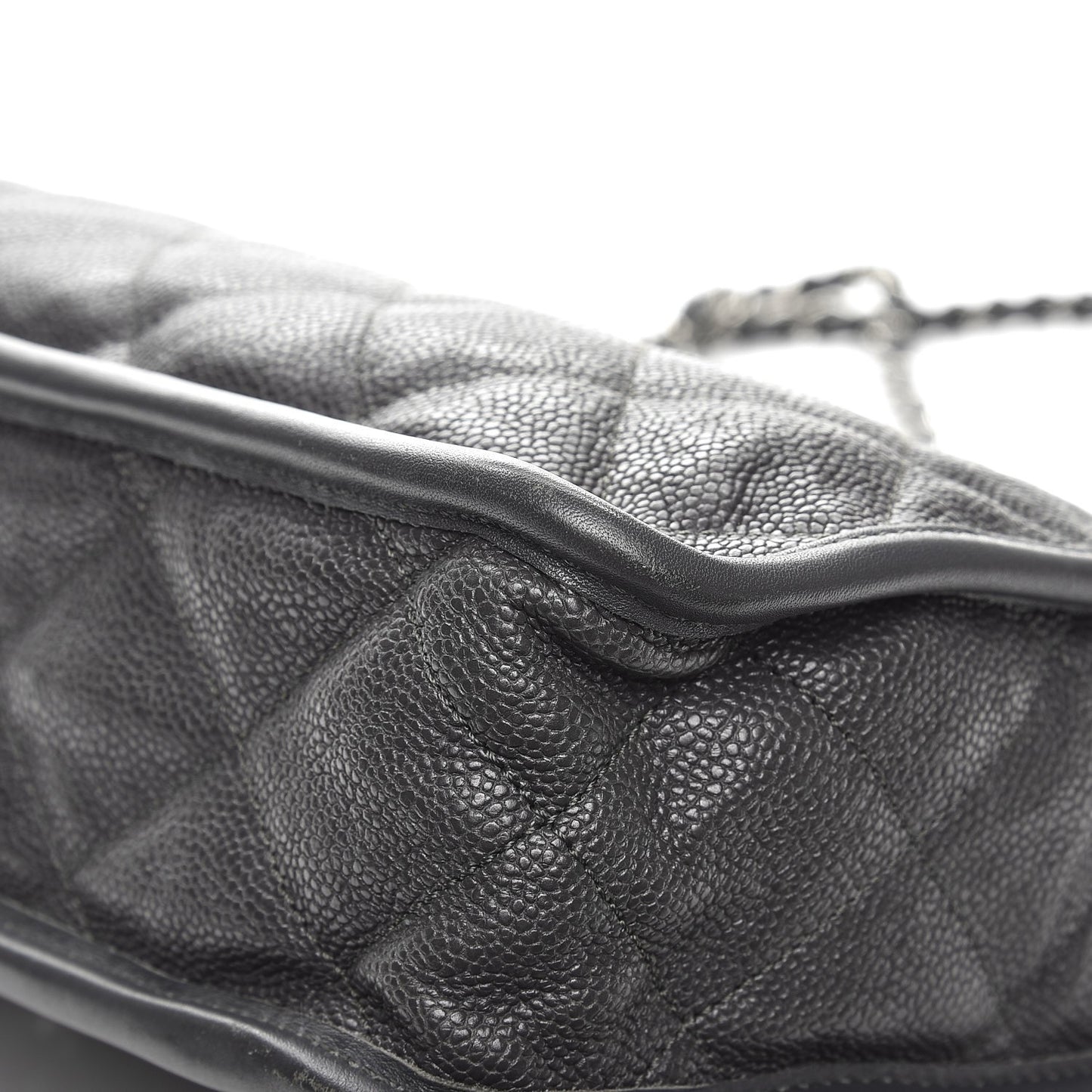 Caviar Quilted Large French Riviera Flap Dark Grey