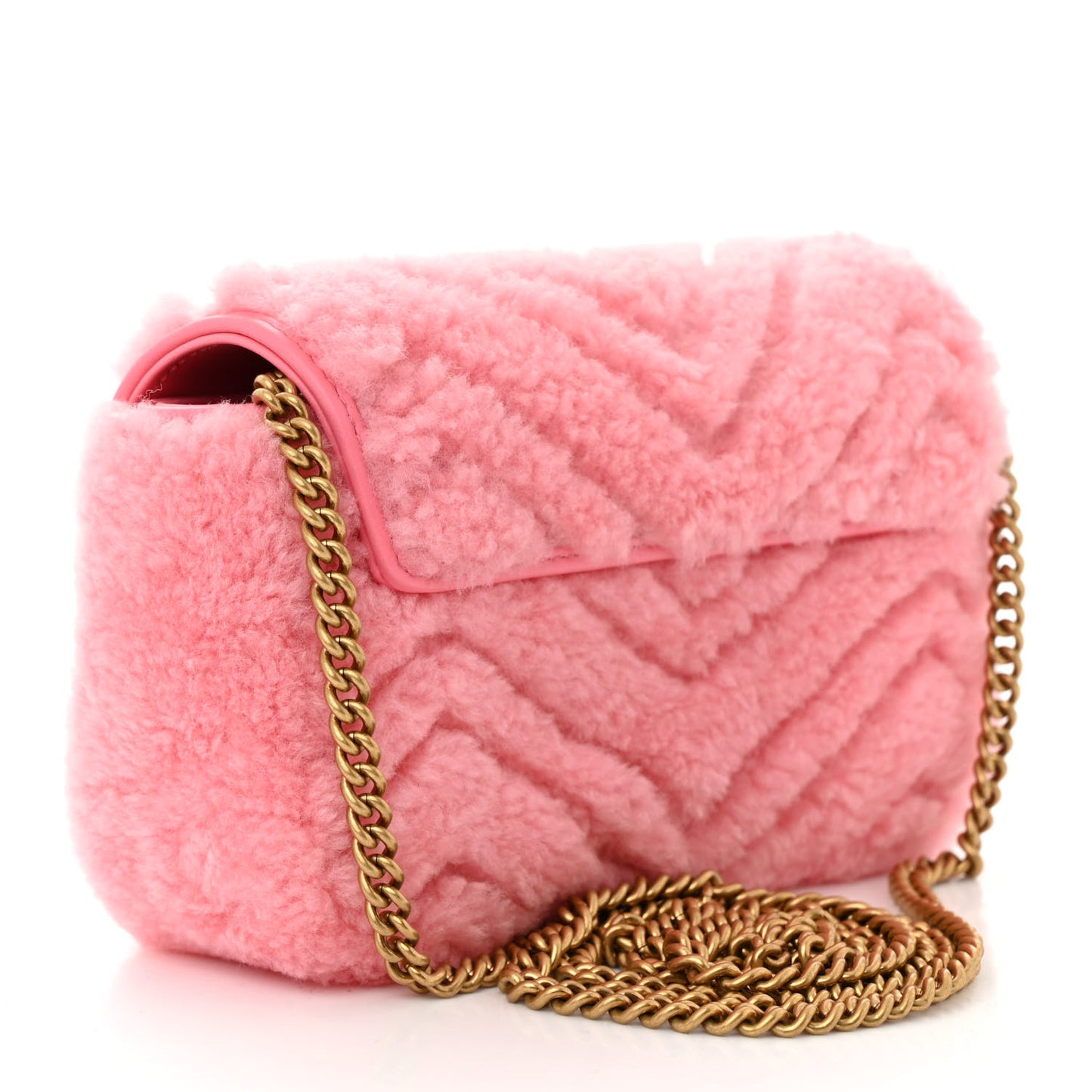 Shearling Matelasse Super Mini GG Marmont Shoulder Bag Lotus Pink