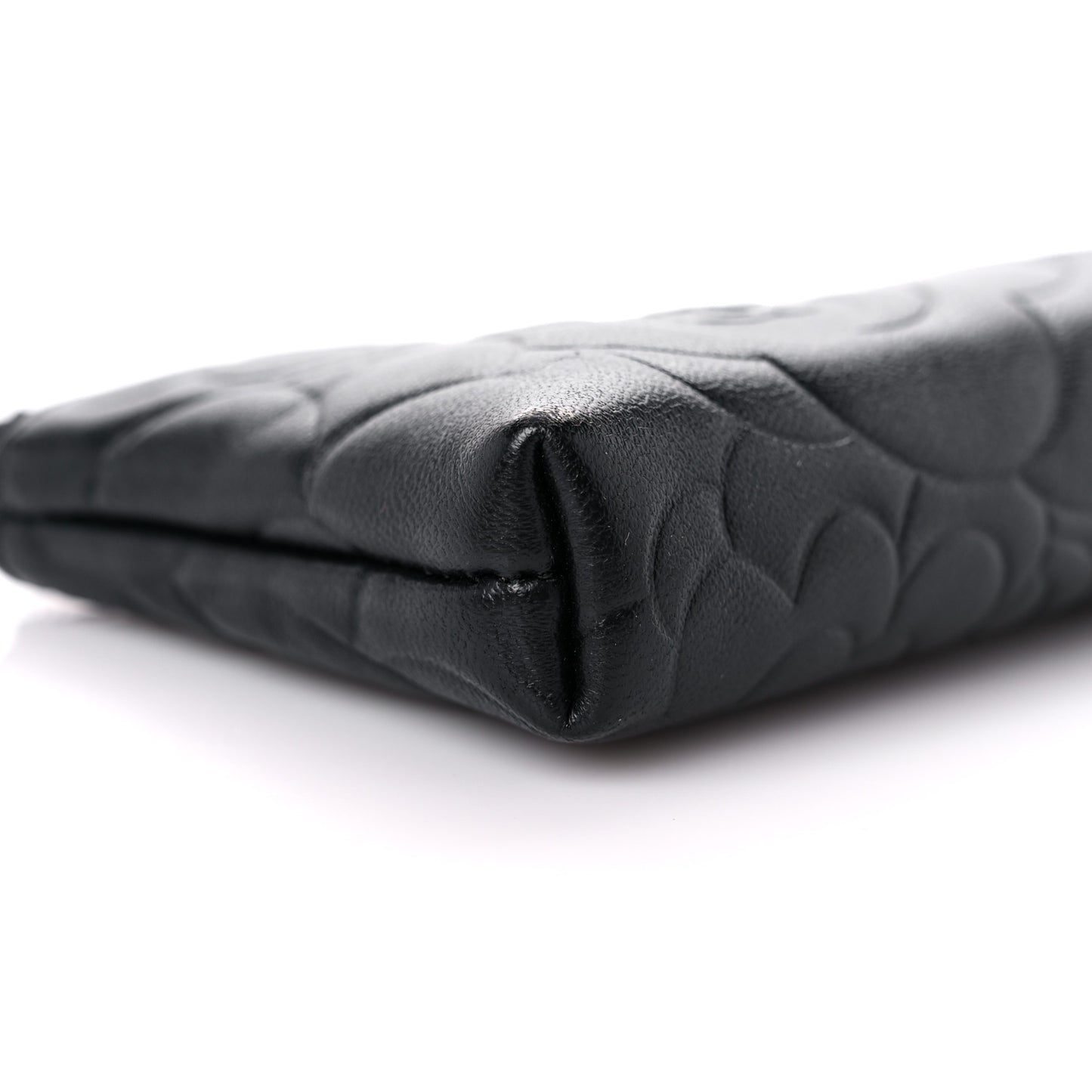 Lambskin Camellia Embossed Key Holder Case Black