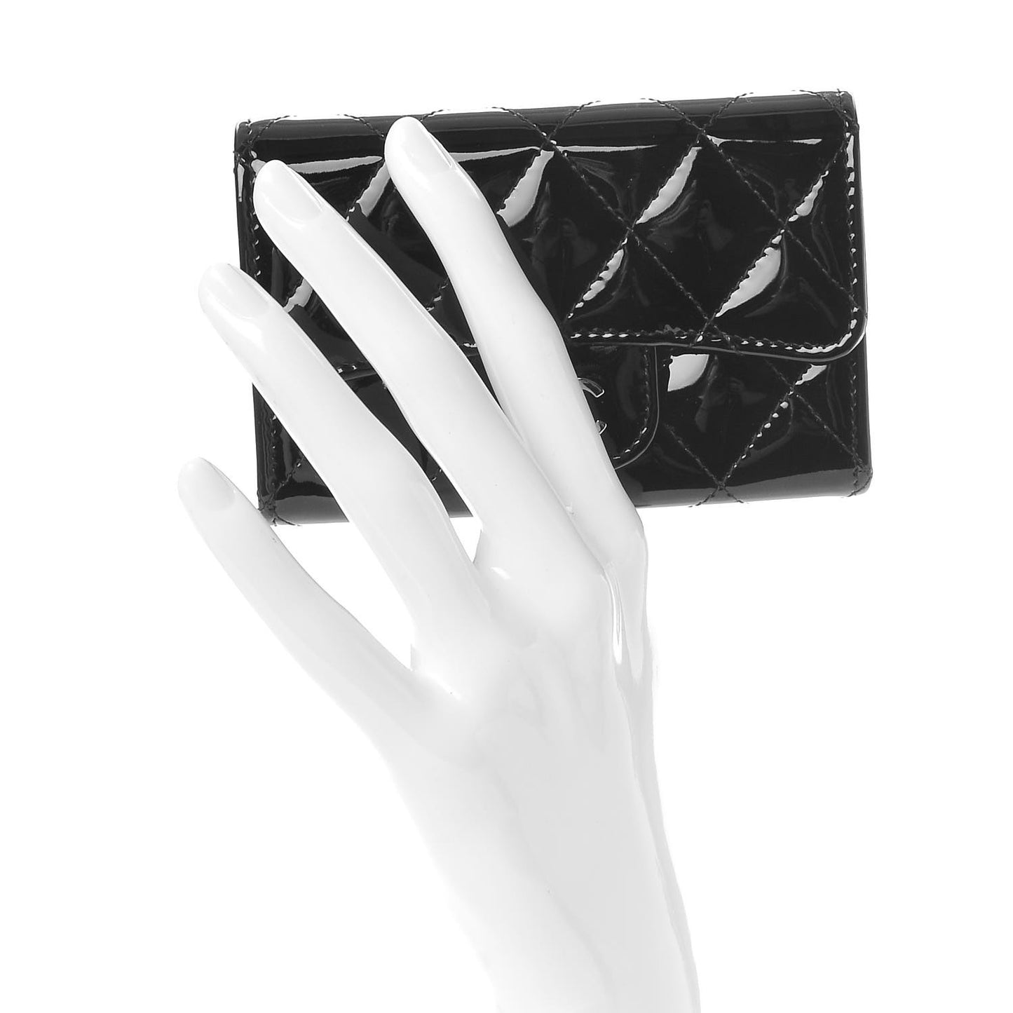Patent Quilted Flap Card Holder Black