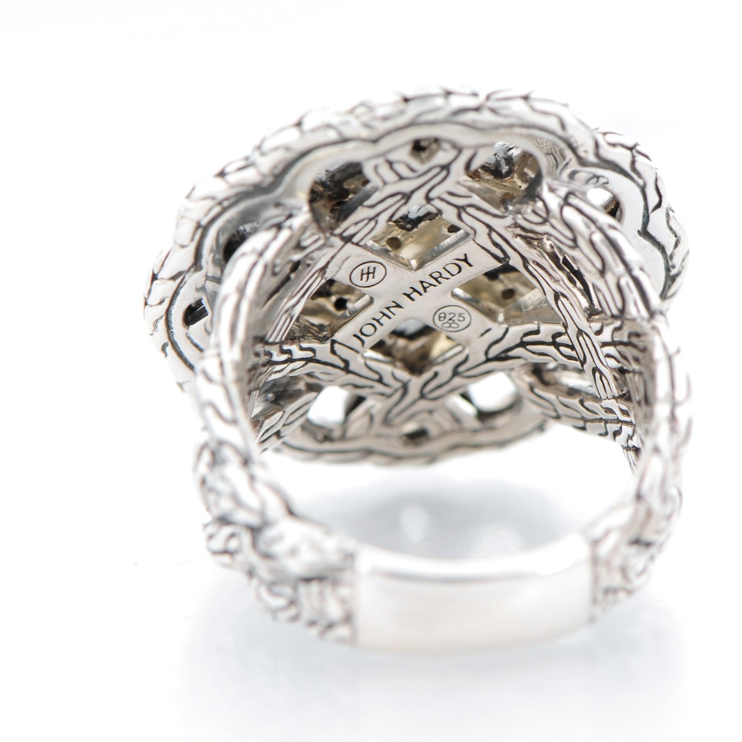 Sterling Silver Black Sapphire Lava Round Woven Braided Ring 7