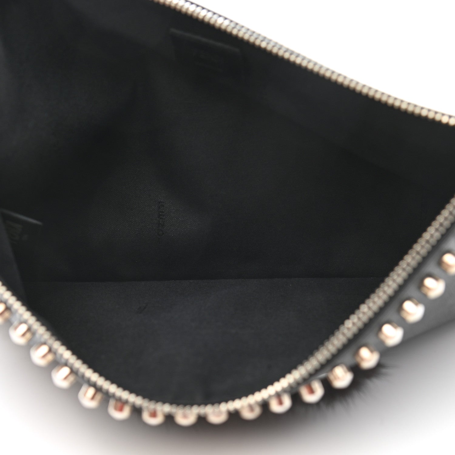 Fendi Vitello Elite Flamingo Mink Karlito Studded Pouch Black White Plaster 4 of 6