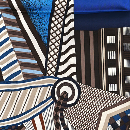 Hermes Silk La Selle Imaginaire Scarf 90 Marron Glace Bleu Vif Brun 2 of 5