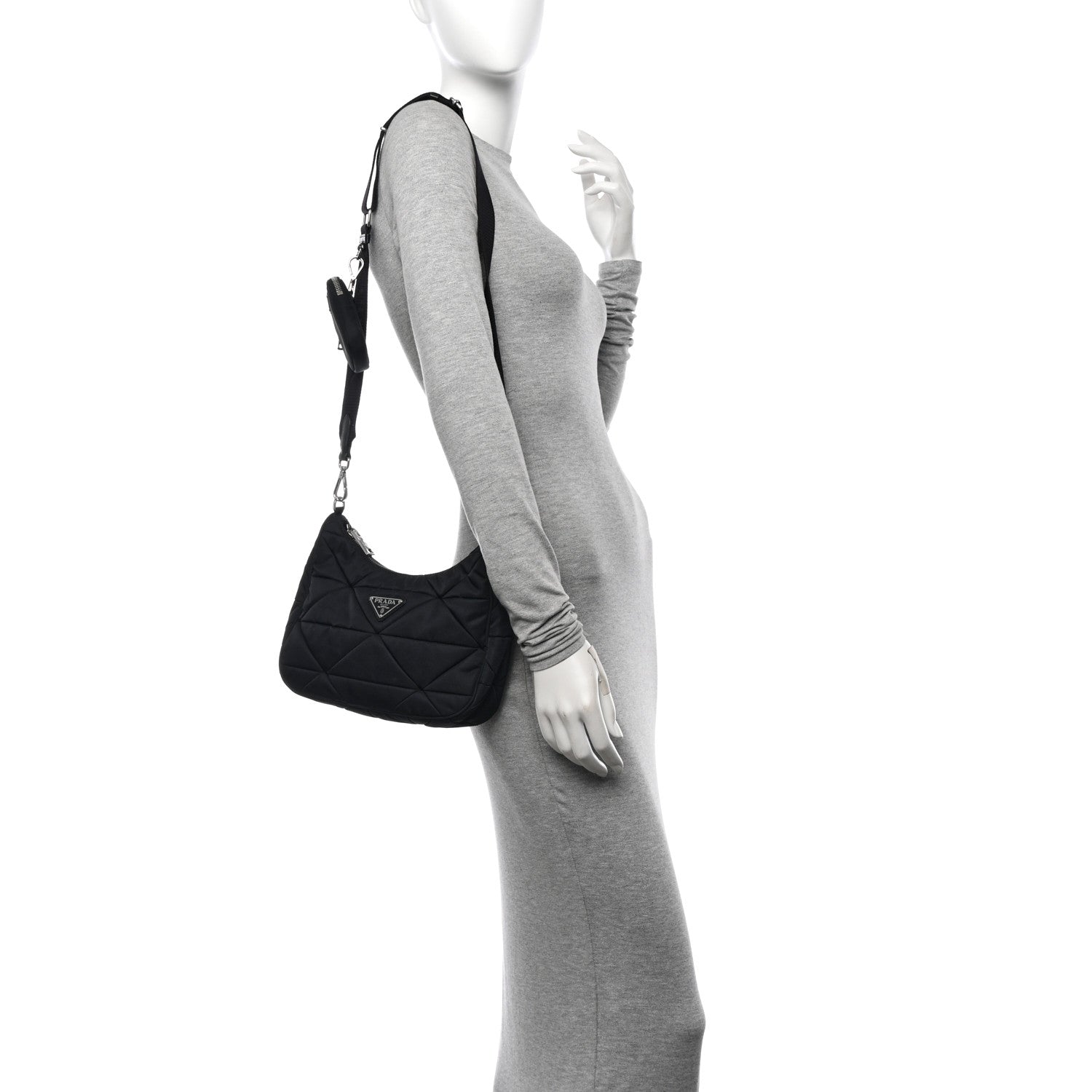 Prada Tessuto Nylon Triangle Quilted Padded Patchwork System Shoulder Bag Black 2 of 10