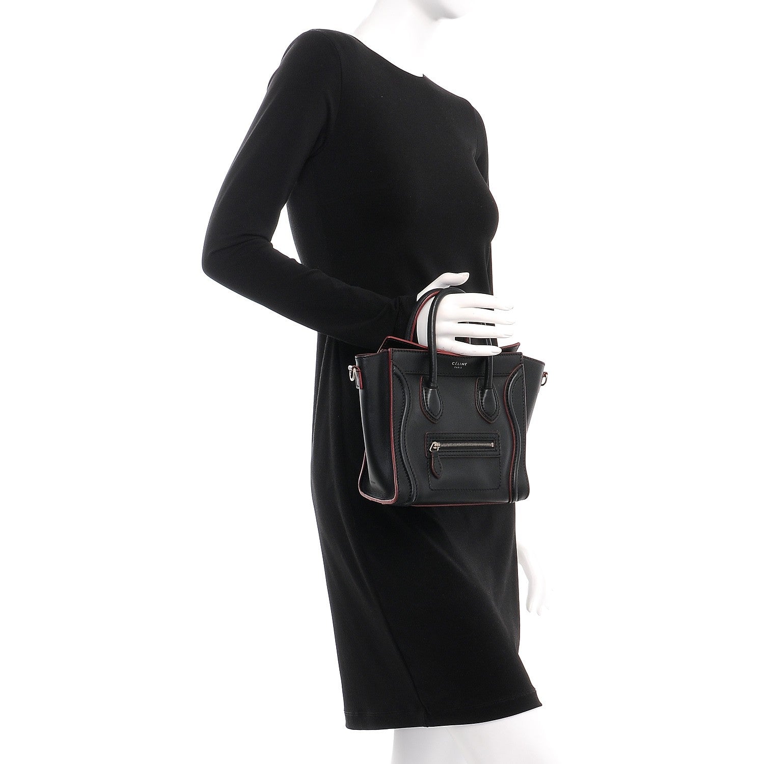 Celine Smooth Calfskin Nano Luggage Black Red 3 of 13